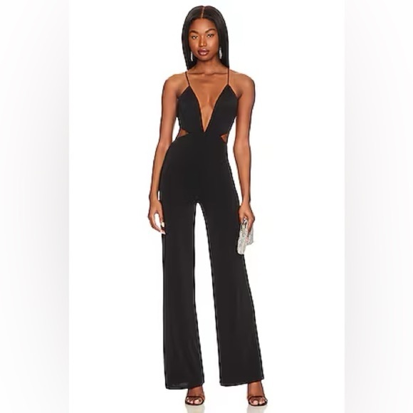 NWT REVOLVE BY THE WAY Carmela Deep V Wide Leg Backless Jumpsuit Black S - Picture 5 of 12